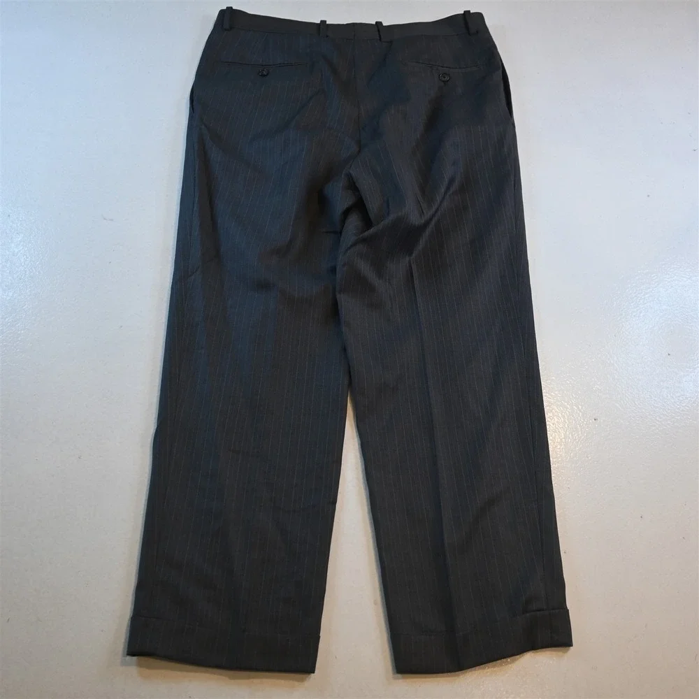 Vtg‎ Y2K Boxy 2000s 42S 33x29 Gray Striped 100% Wool Mens Jacket Pants Suit
